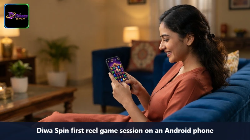 Diwa Spin first reel game session on an Android phone